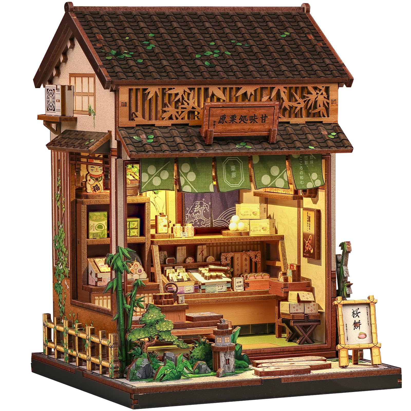 CUTEBEE Book Nook Kit front view of a Japanese wagashi shop for cozy shelf decor