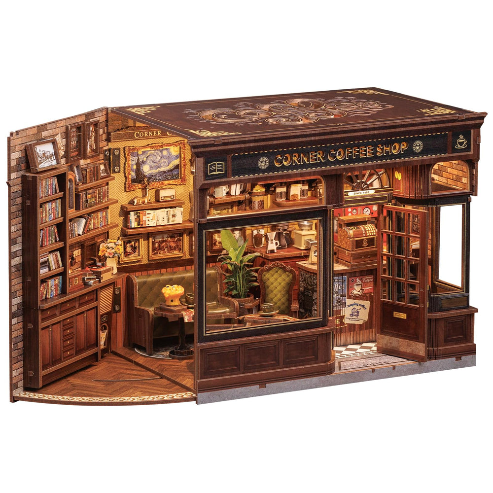 CUTEBEE Book Nook Kit LED illumination creates warm ambience on a shelf