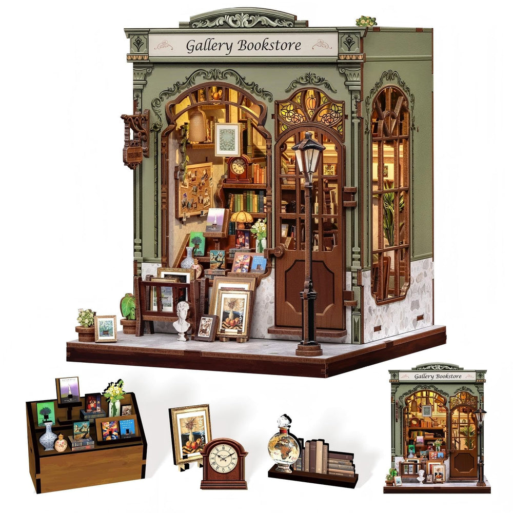 CUTEBEE Book Nook Kit with LED lighting adds a warm shelf glow.