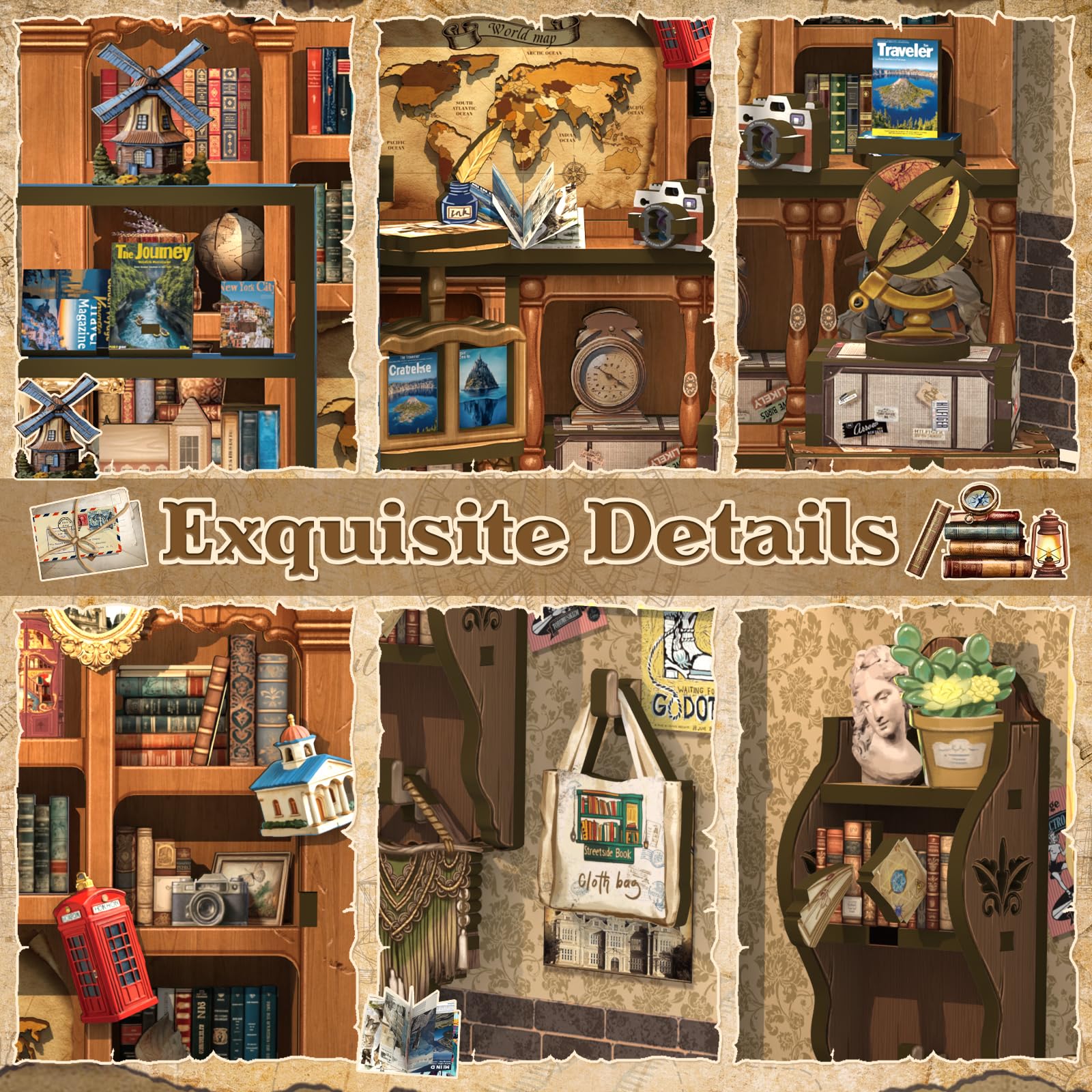 CUTEBEE Book Nook Kit lit diorama scene with soft glow for evening display