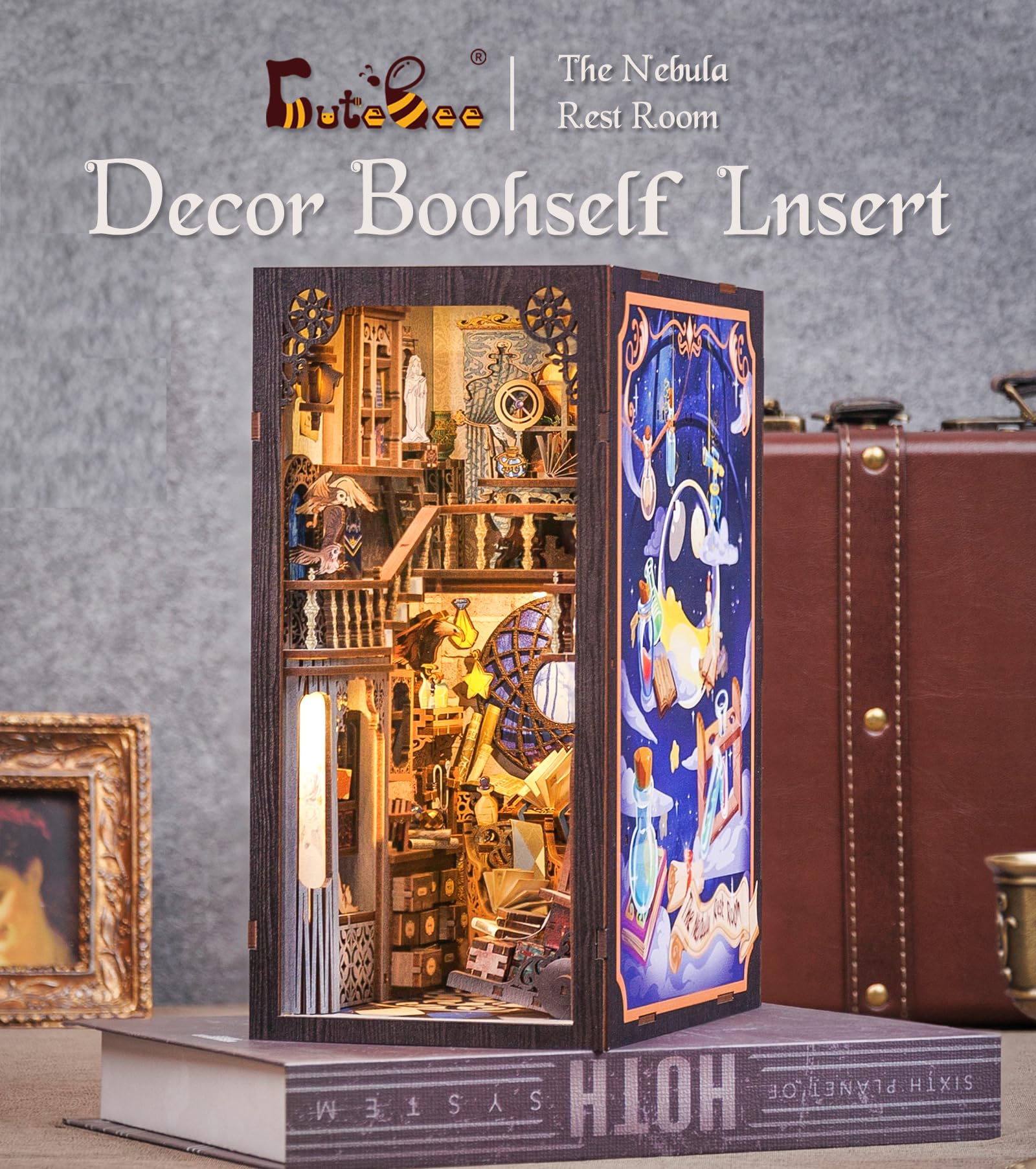 CUTEBEE Book Nook Kit lit window scene evokes cozy evenings.