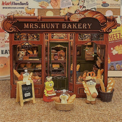 CUTEBEE Book Nook Kit miniature bread display for tactile bakery vibes.