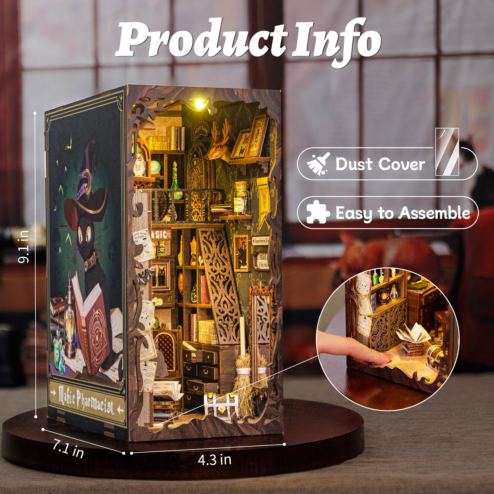 CUTEBEE Book Nook Kit miniature house features a whimsical reading nook on shelves