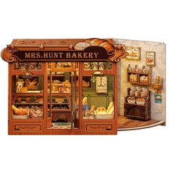 CUTEBEE Book Nook Kit front view with Mrs.Hunt Bakery for cozy shelf decor.