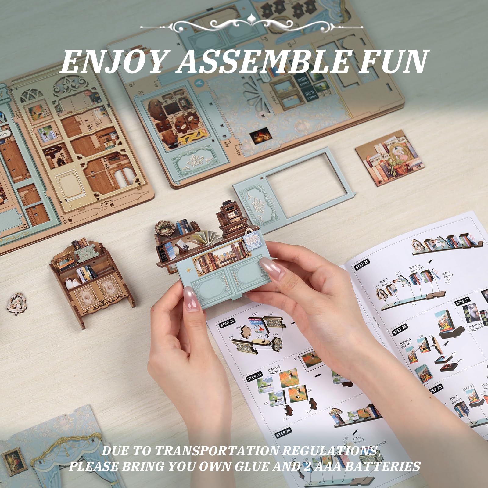 CUTEBEE Book Nook Kit packaging shows included contents