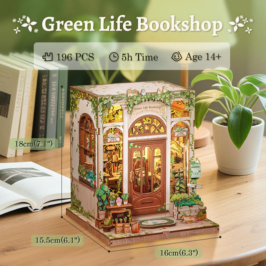 CUTEBEE Book Nook Kit LED lighting highlights warm, inviting shelf ambience.