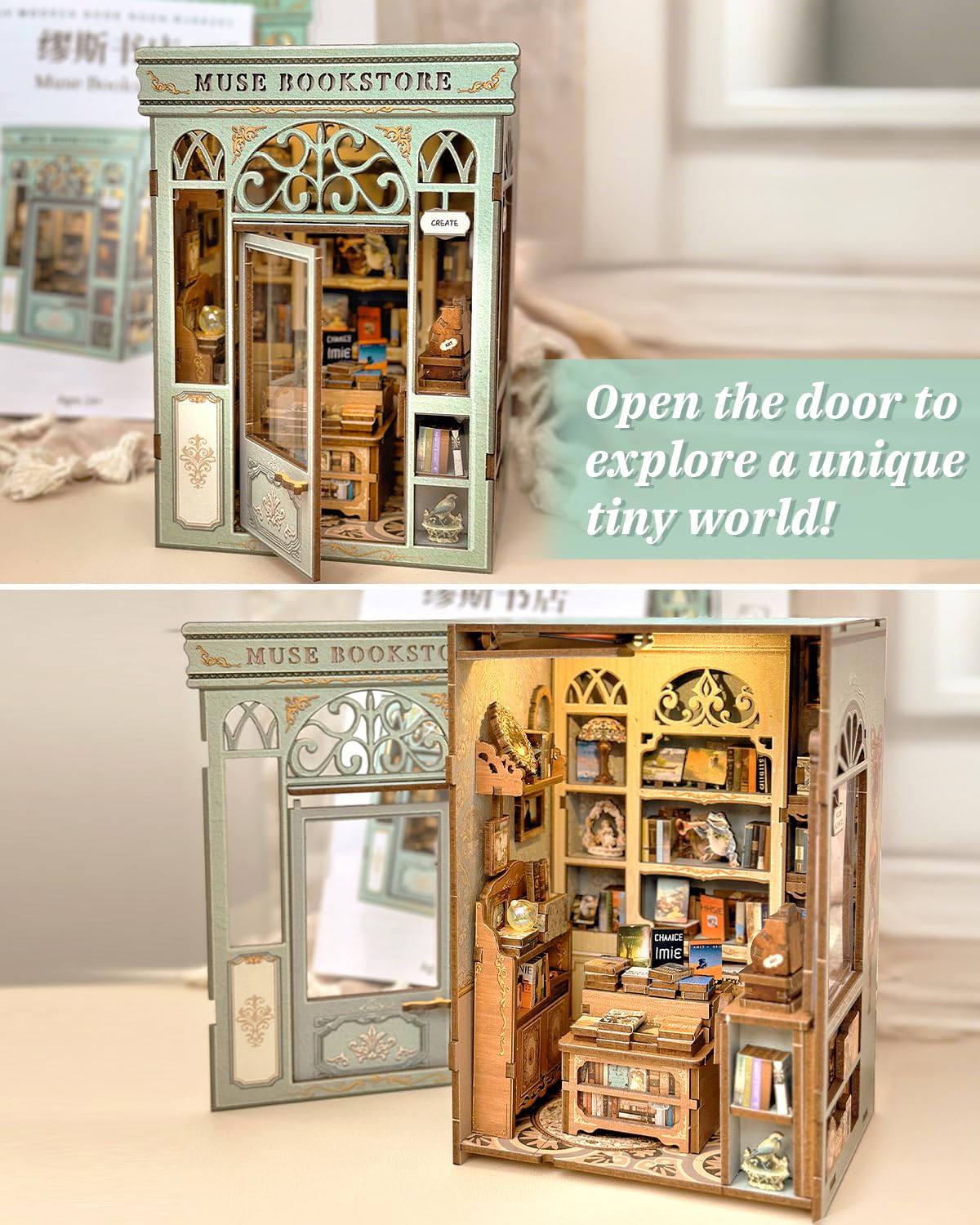 CUTEBEE Book Nook Kit shelves and books showing detailed craftsmanship