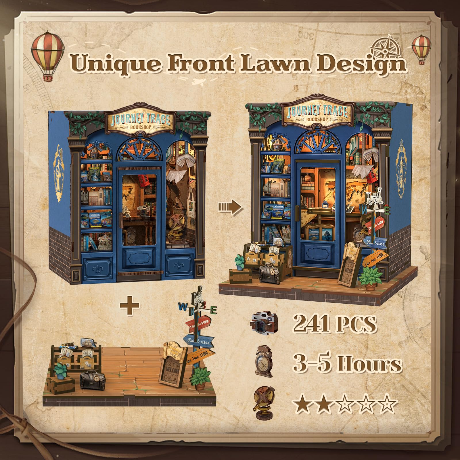 CUTEBEE Book Nook Kit travel-themed decor evokes wanderlust while you craft
