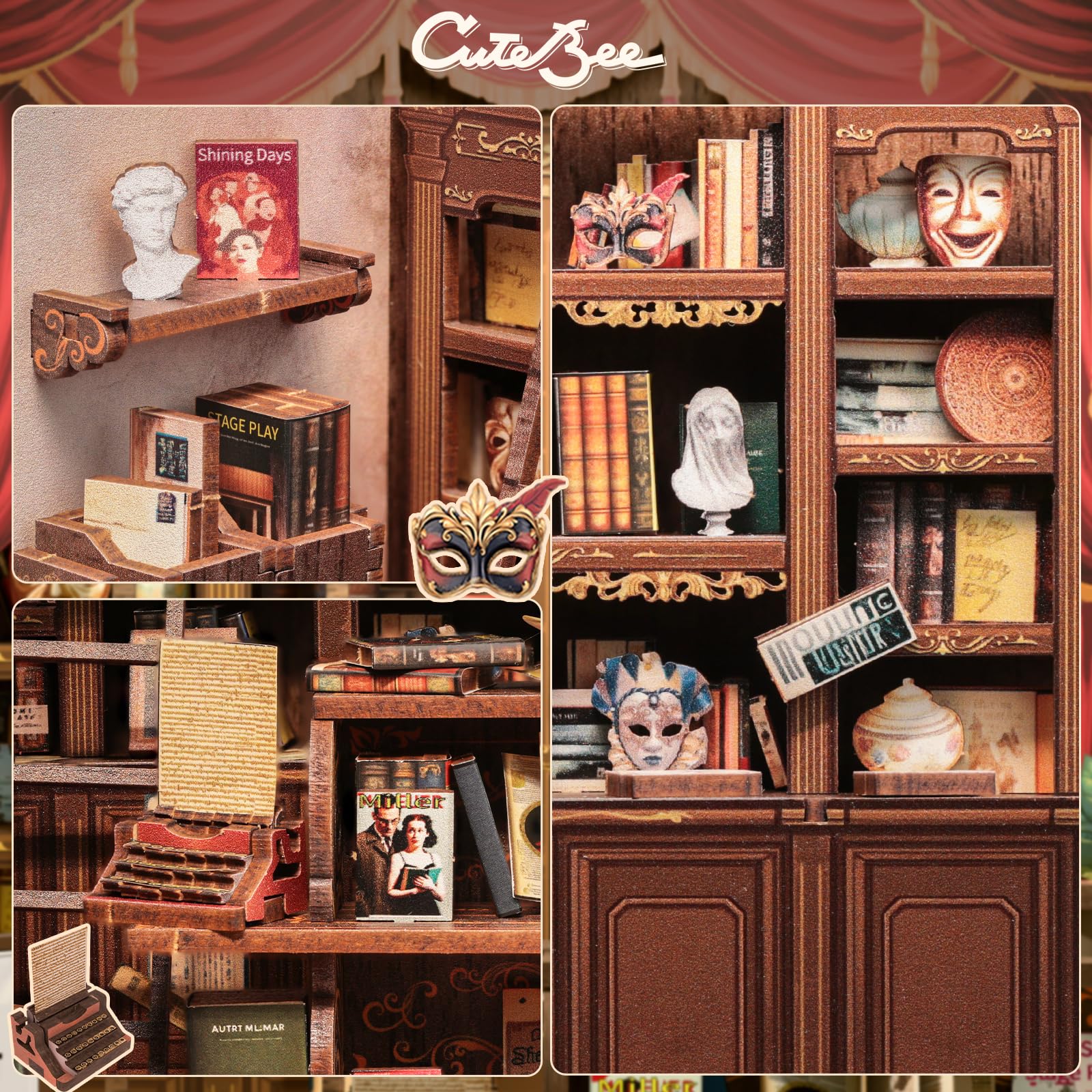 CUTEBEE Book Nook Kit tiny-room details invite imaginative storytelling.