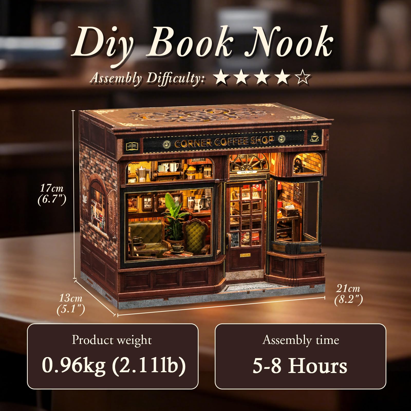 CUTEBEE Book Nook Kit wooden laser-cut parts for precise assembly
