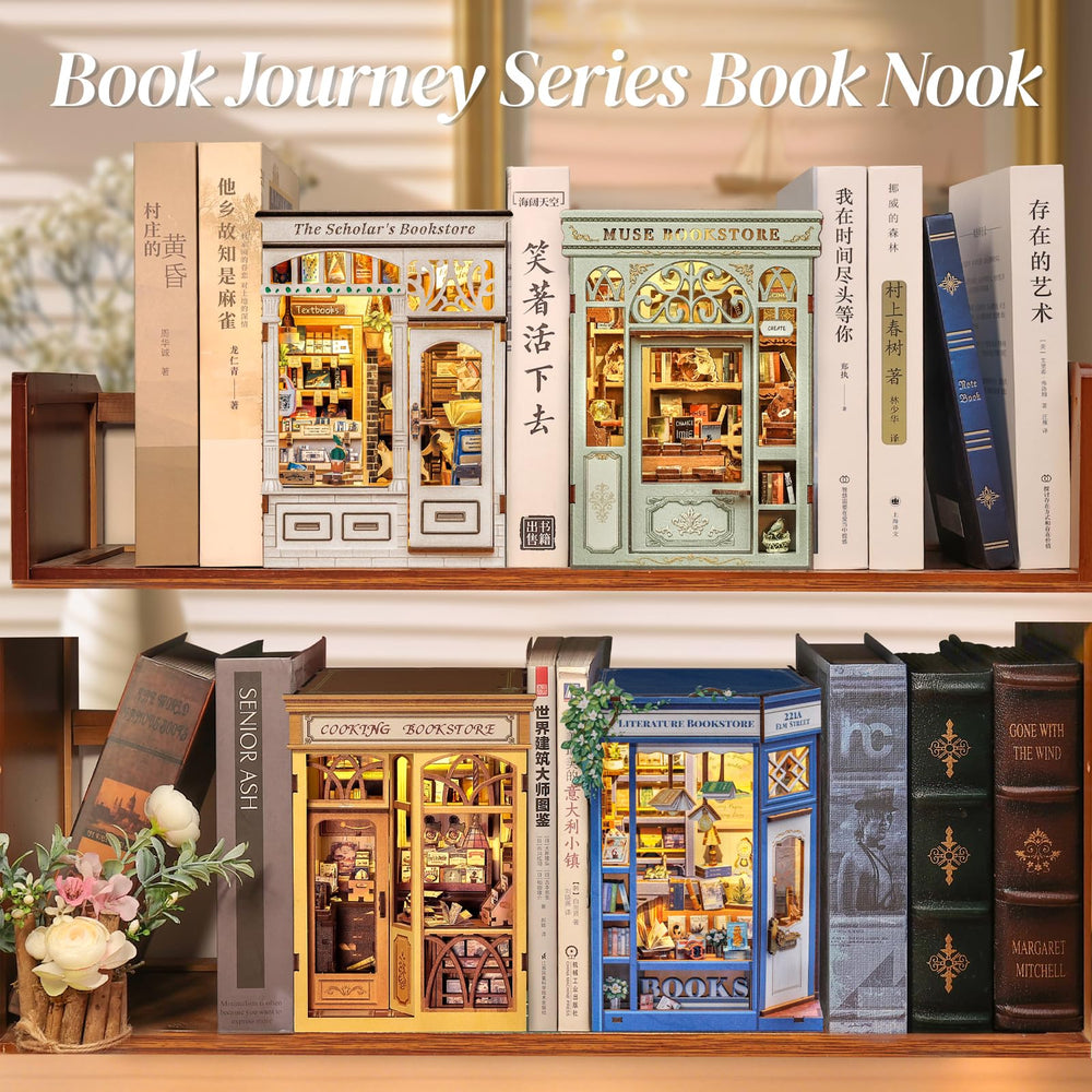 CUTEBEE book nook lit display demonstrates cozy ambience when illuminated.