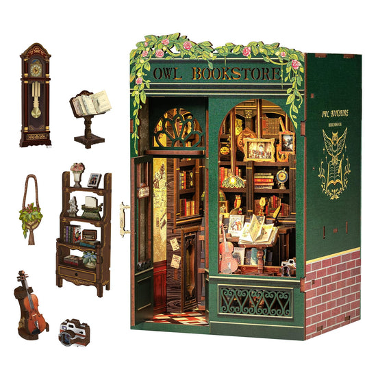 CUTEBEE Owl Bookstore front—Renaissance vibe for display and inspiration.