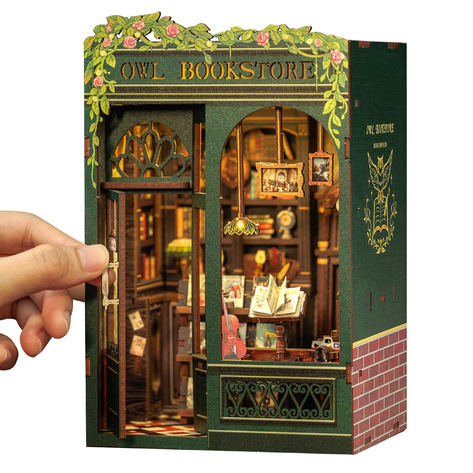 Cutebee Book Nook Owl Storefront glows softly for cozy shelf display.