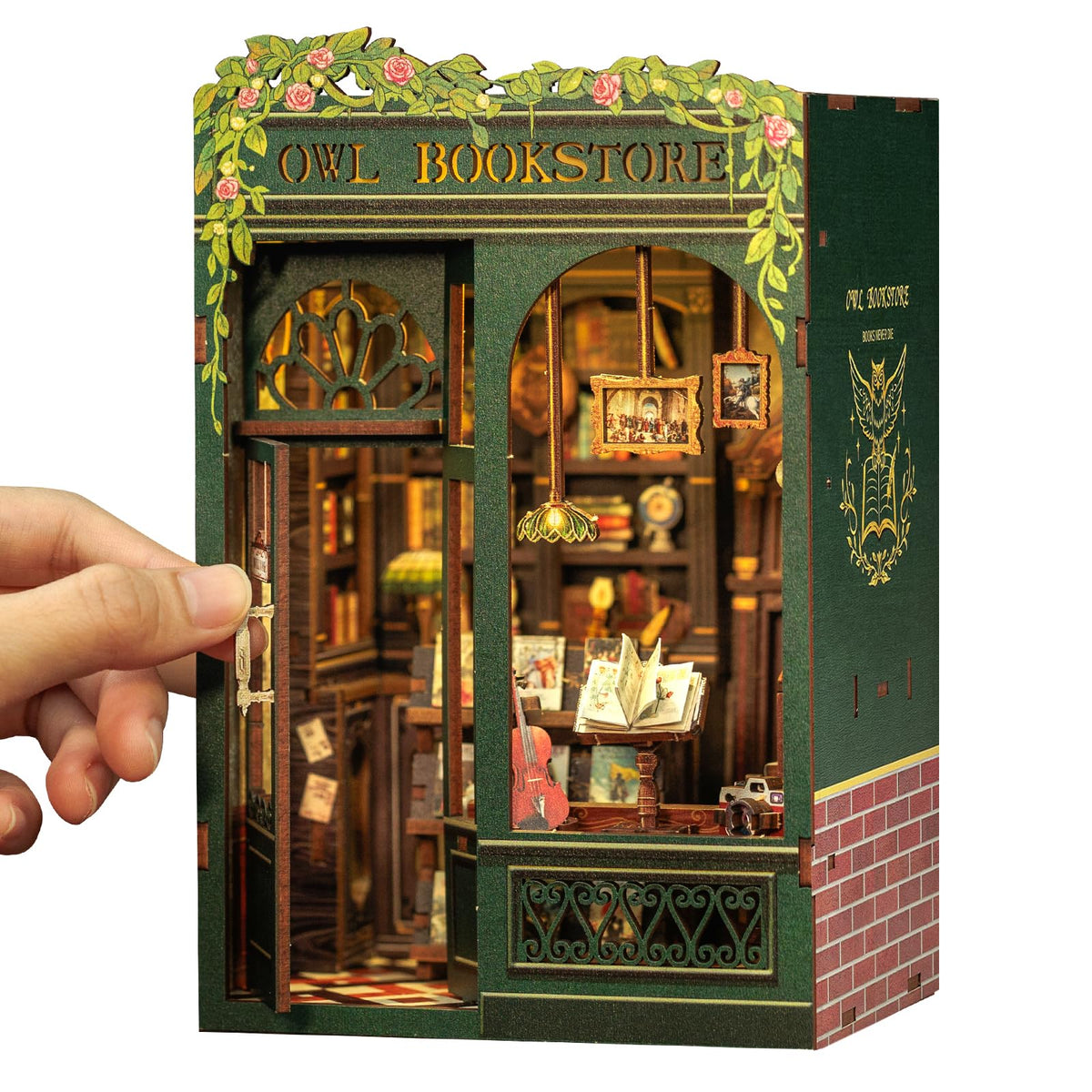 Cutebee Book Nook Owl Storefront glows softly for cozy shelf display.
