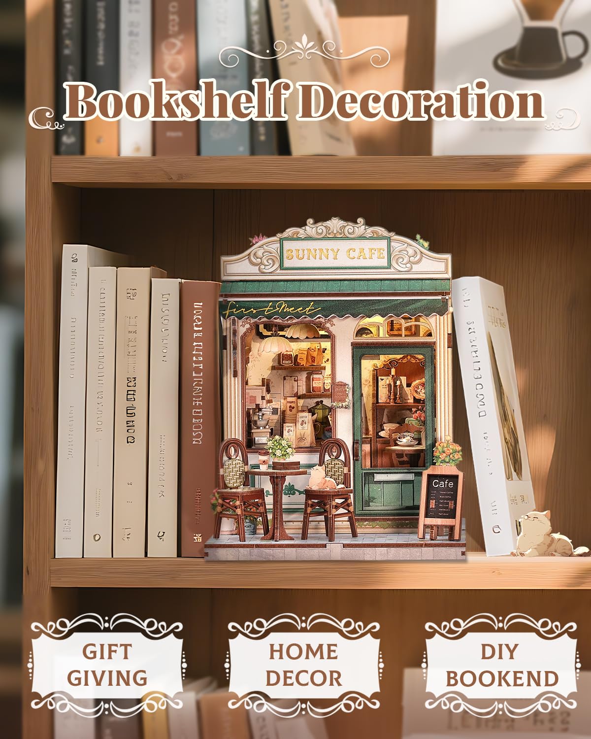 CUTEBEE Book Nook shelf display adds compact decorative charm