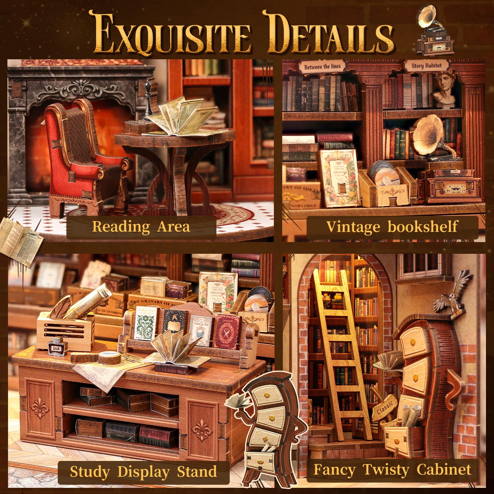 CUTEBEE Book Nook shelf display adds cozy library ambiance to desks.