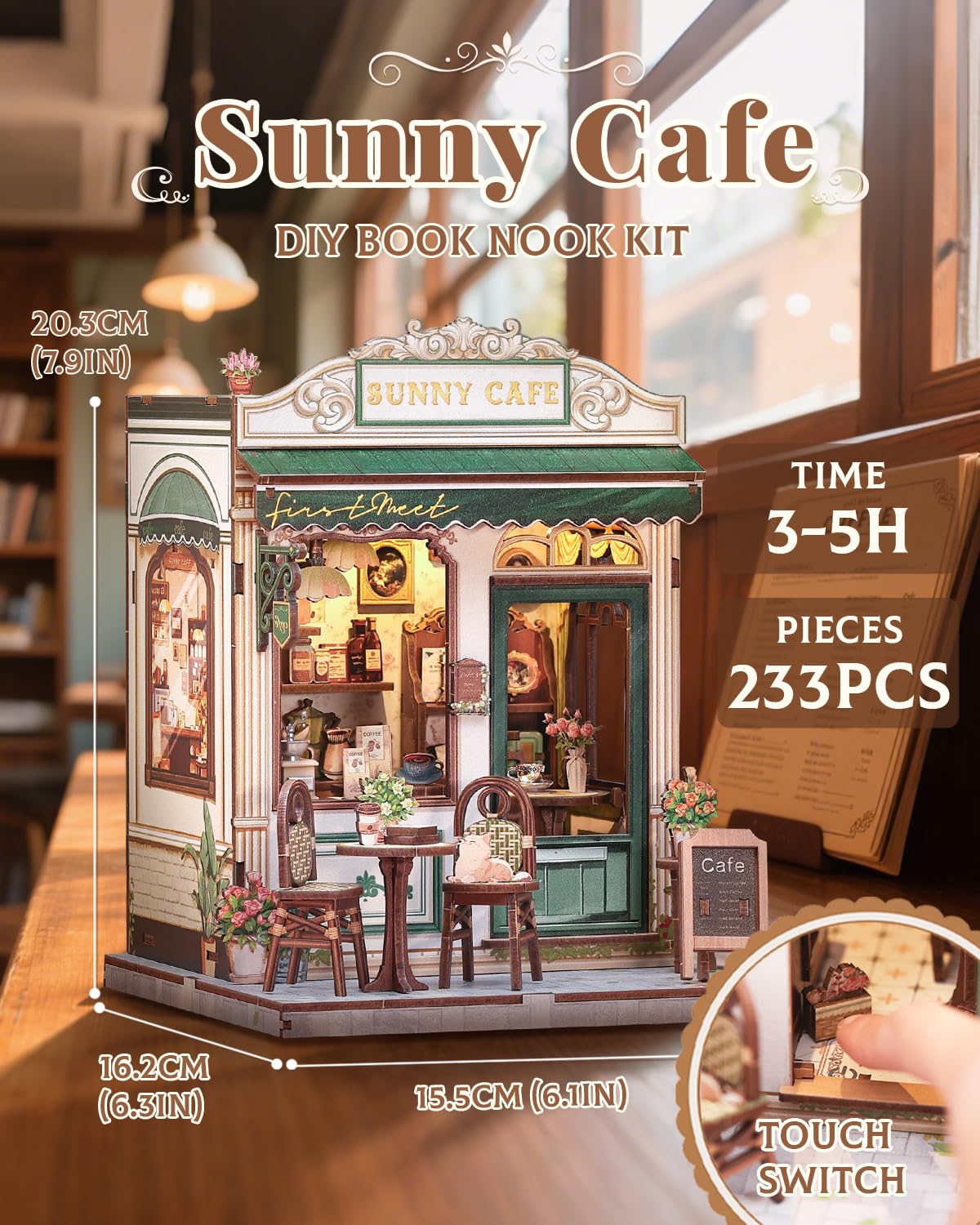 CUTEBEE Book Nook Sunny Cafe interior glows warmly for relaxing breaks