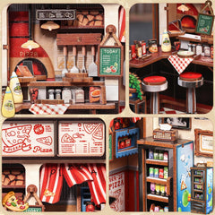 CUTEBEE Uncle Joe's Pizzeria booth area with warm lighting for ambient shelf styling