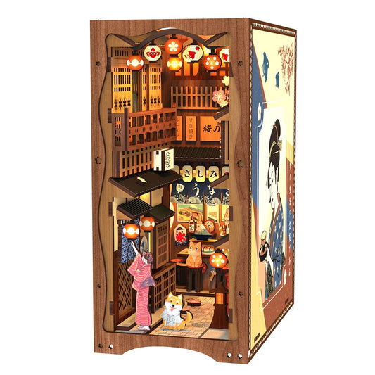 CUTEBEE Book Nook under the Sakura Tree with petals, ideal desk decor and calm ambiance.