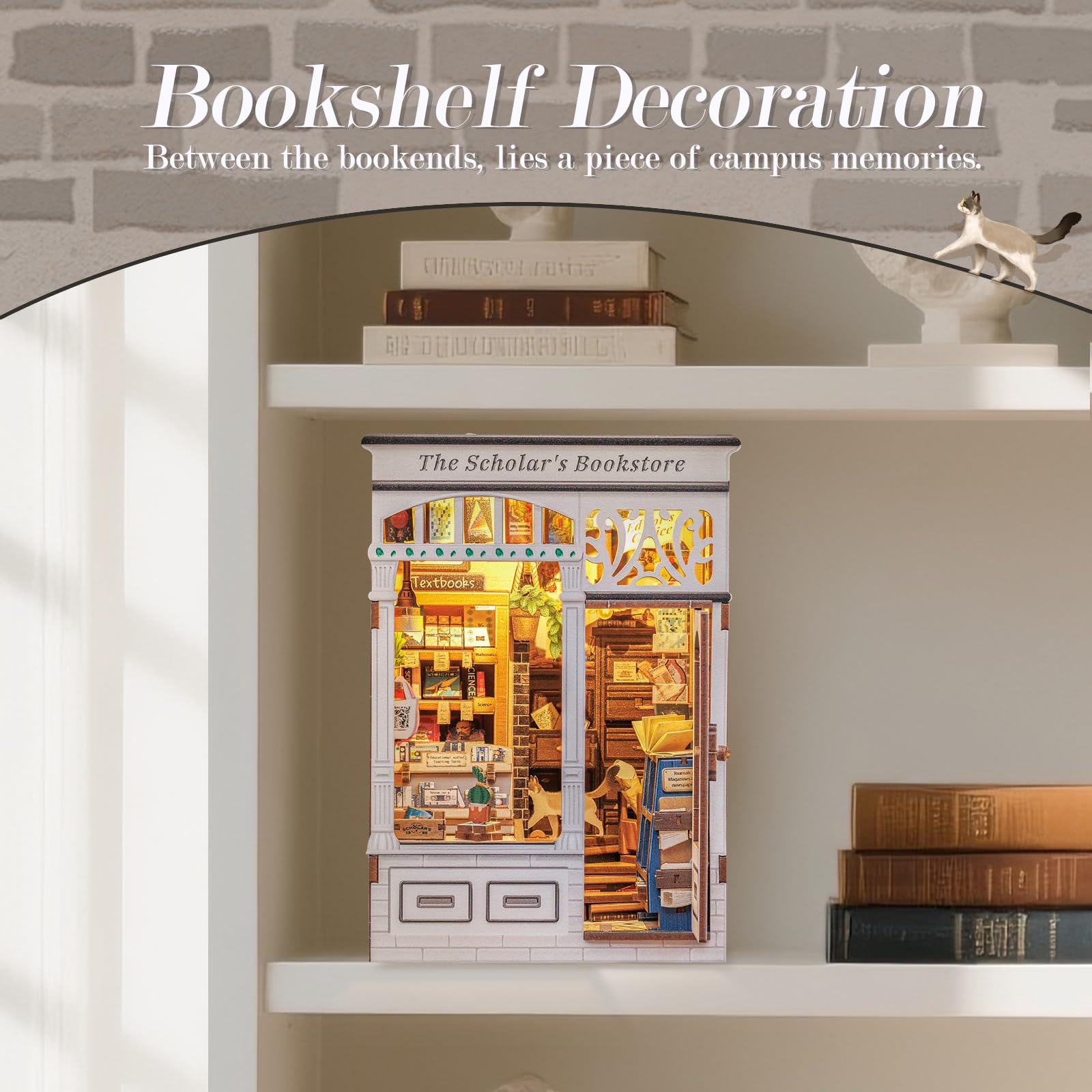 CUTEBEE Book Nook Kit interior lighting reveals warm ambience on a desk