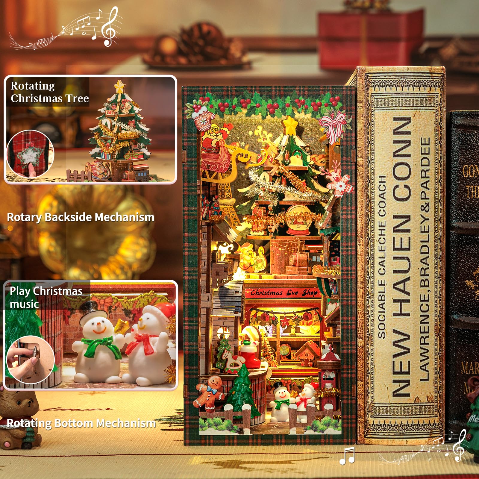 Cutebee Christmas Book Nook Kit miniature scenes with tiny details for imaginative display.