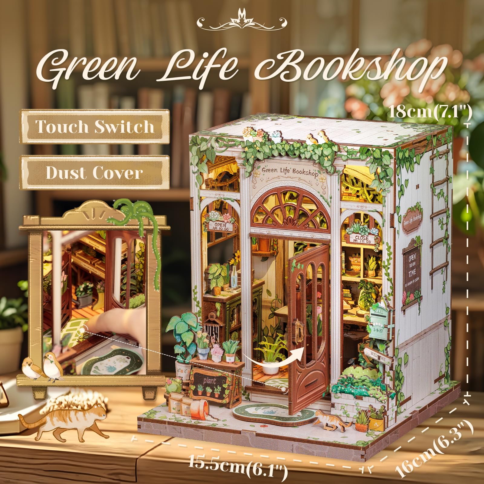 CUTEBEE book nook close-up reveals detailed decor and wood texture