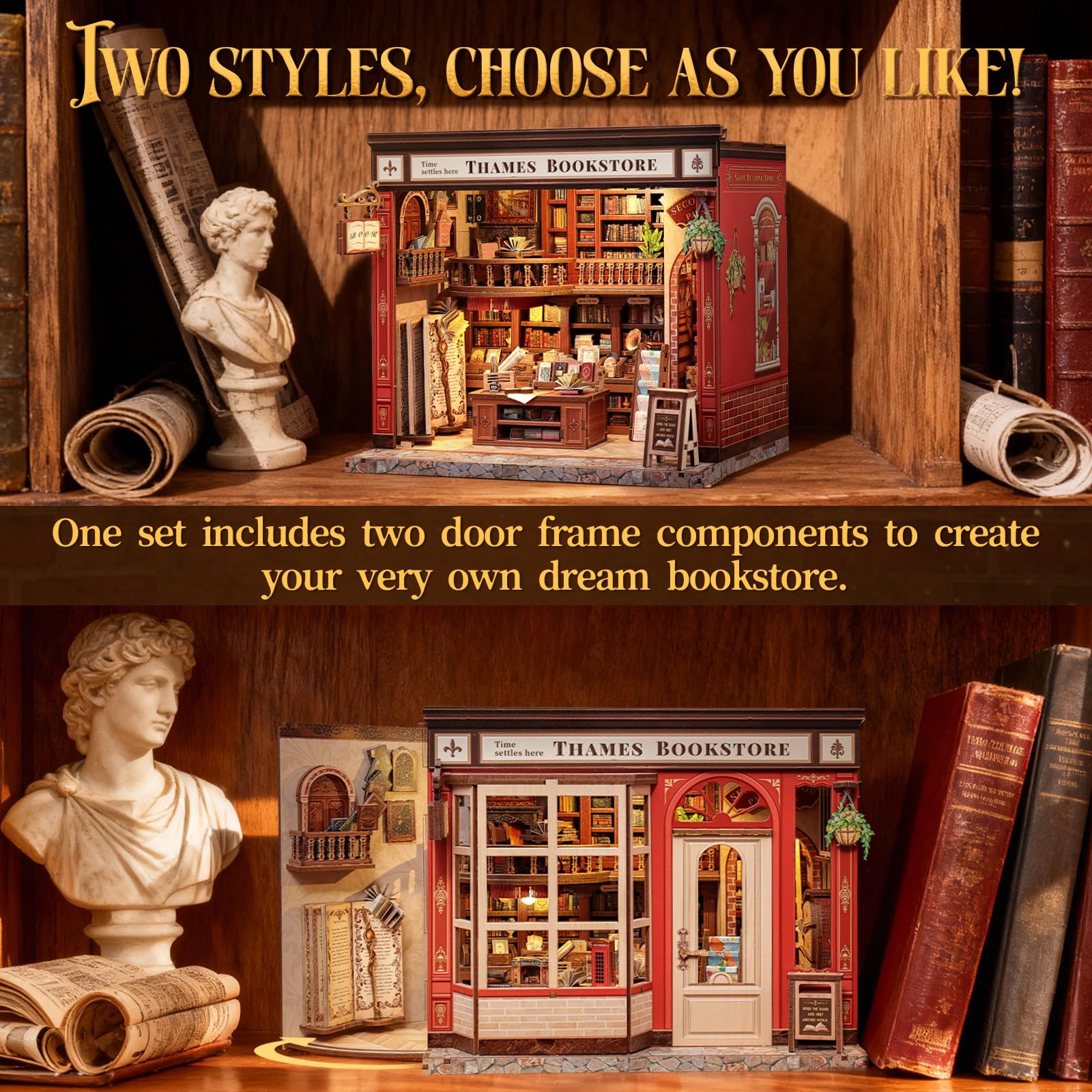 CUTEBEE Thames Bookstore diorama highlights fine dollhouse details for collectors.