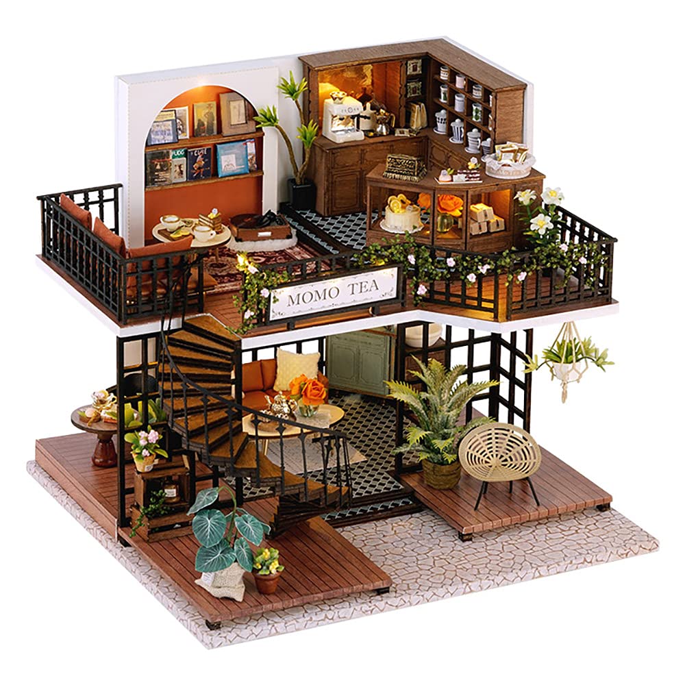 Cutebee dollhouse forest tea shop assembly for display-ready craft