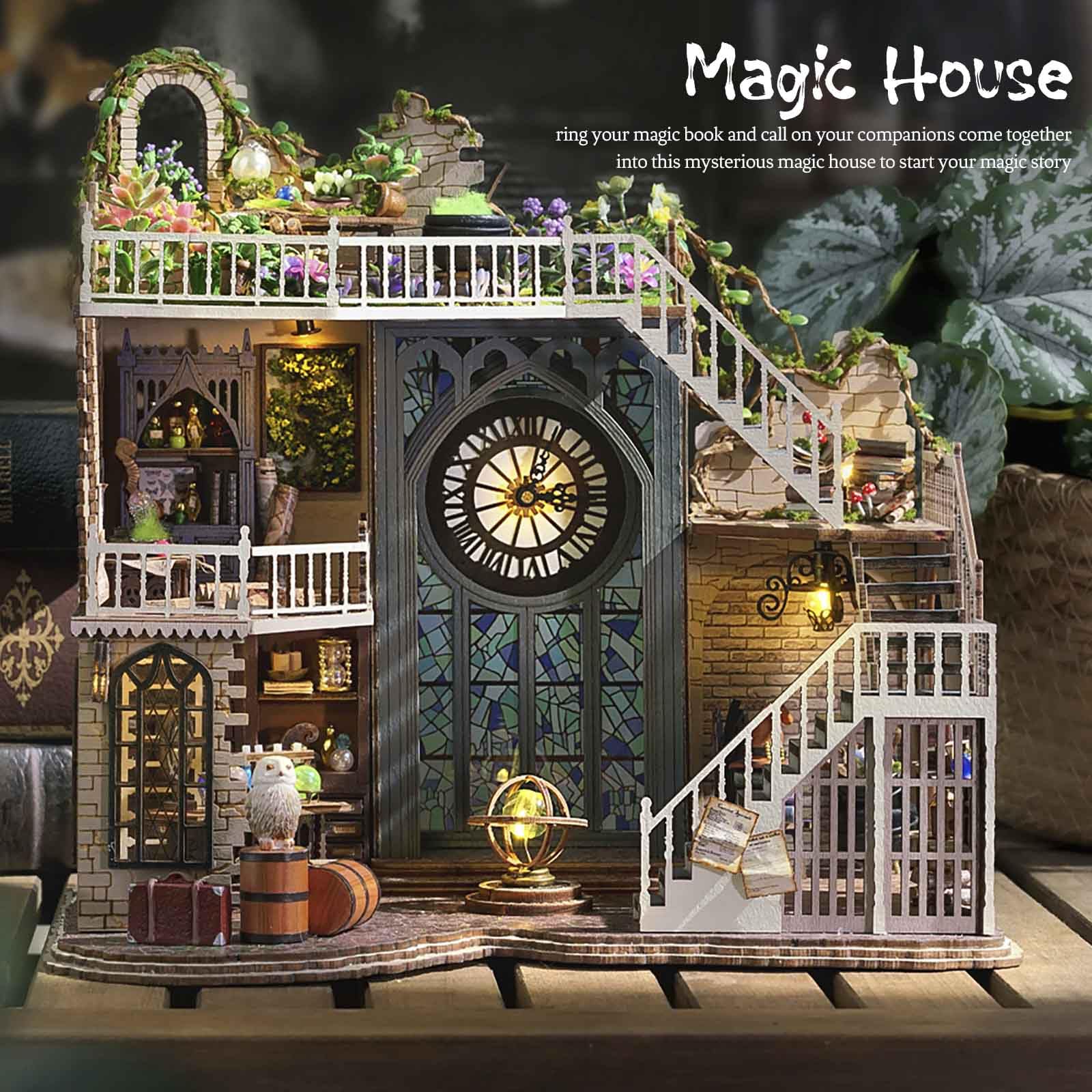 CUTEBEE dollhouse kit assembly step, guiding you through phased construction with a clear English manual.