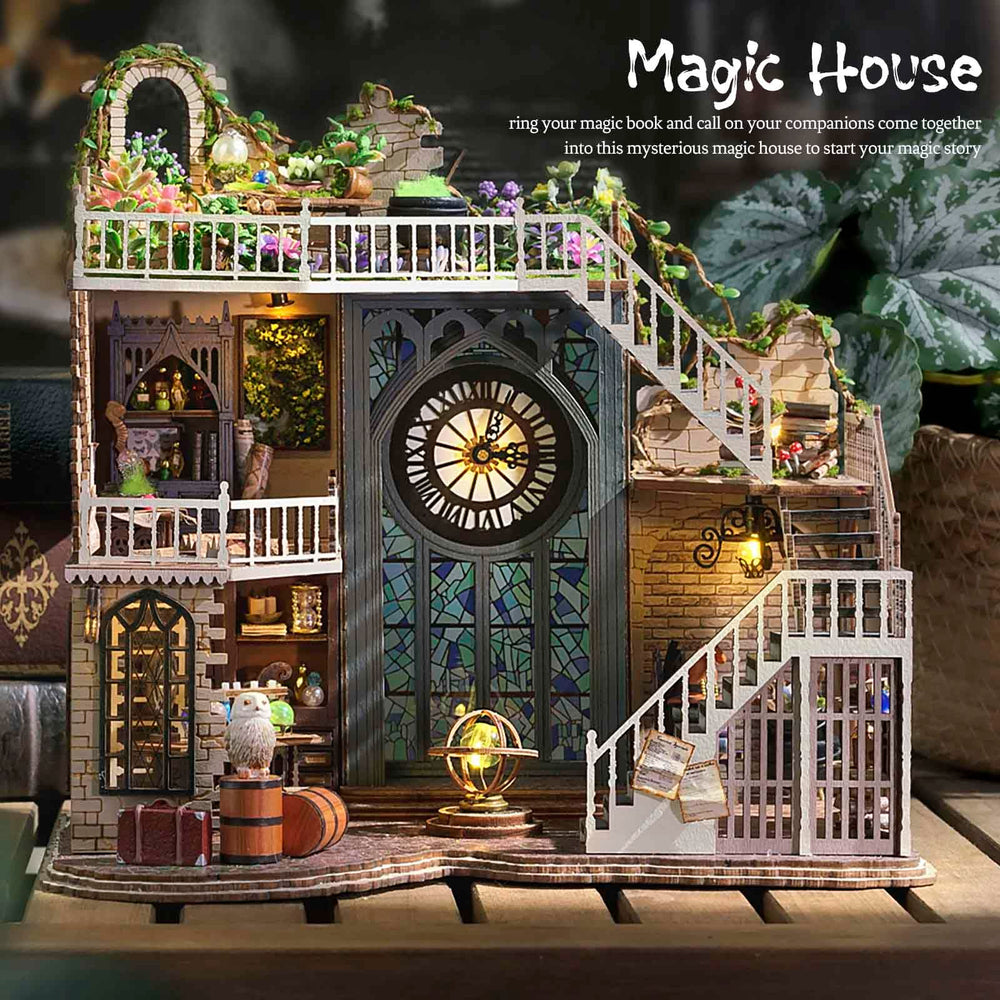 CUTEBEE dollhouse kit assembly step, guiding you through phased construction with a clear English manual.