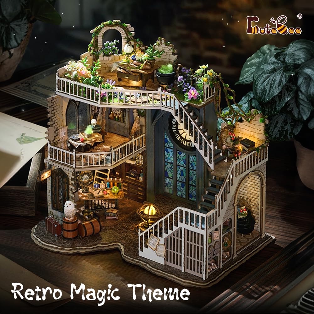 CUTEBEE dollhouse LED light detail adds realistic ambiance for display.