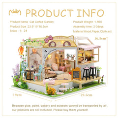 CUTEBEE dollhouse kit glowing LED lights for nighttime ambiance.