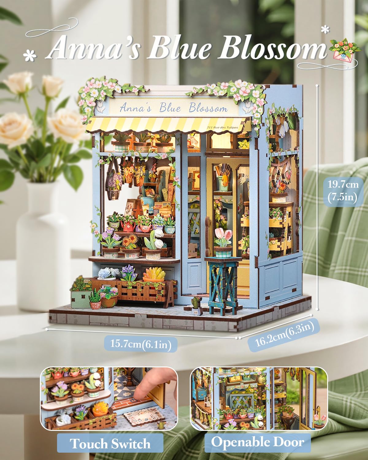 CUTEBEE flower-shop street corner miniature showcases relaxing hobby potential.