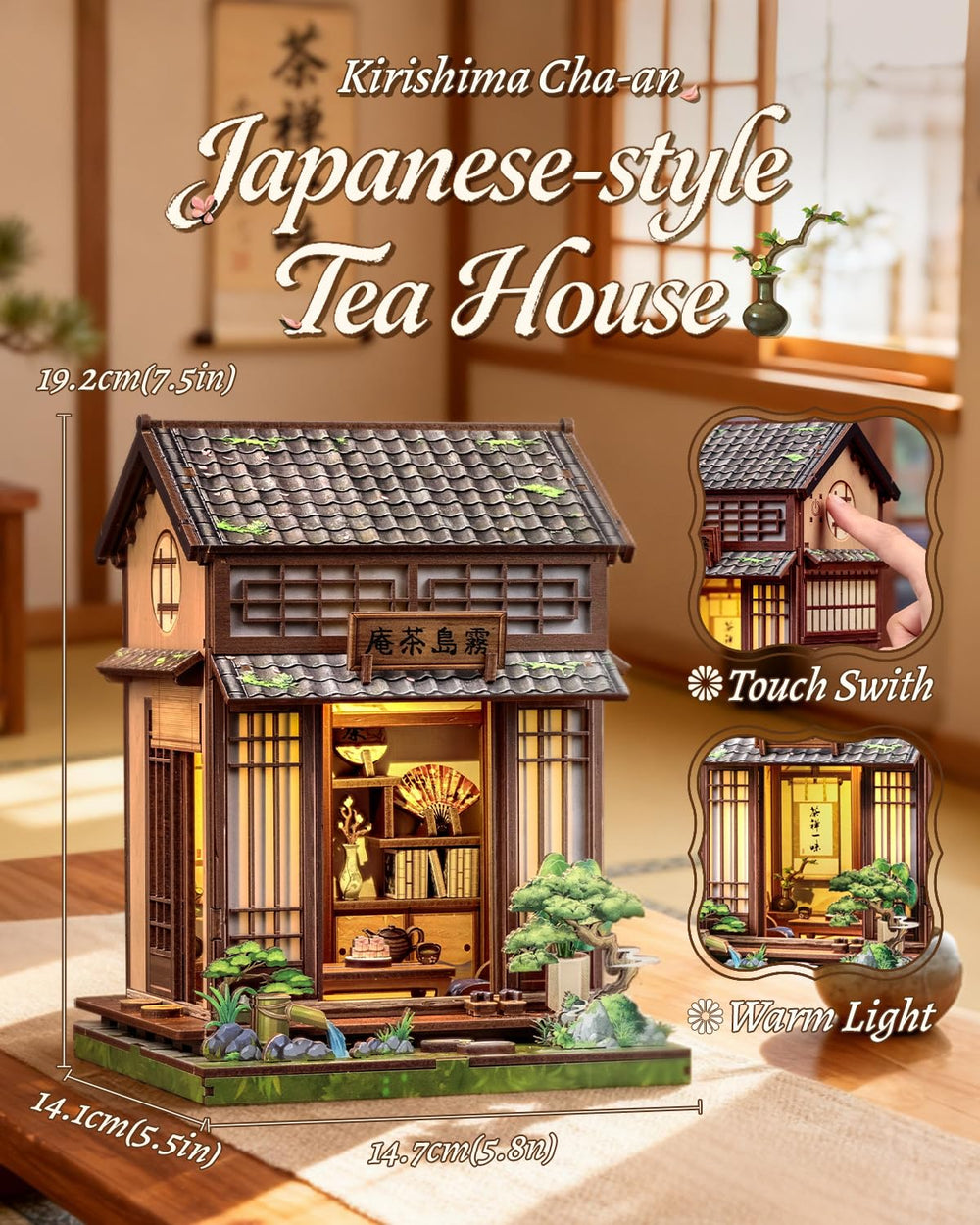 Cutebee miniature Japanese tea house adds elegant dollhouse charm.