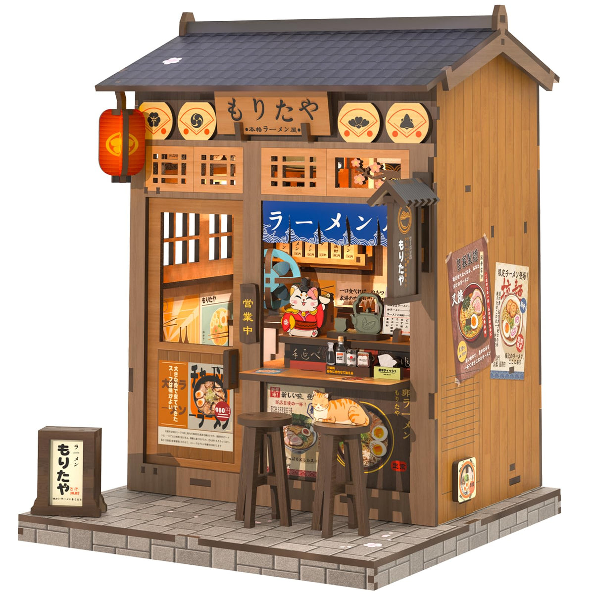 CUTEBEE Morita-Ya ramen shop book nook glows for cozy shelf decor.