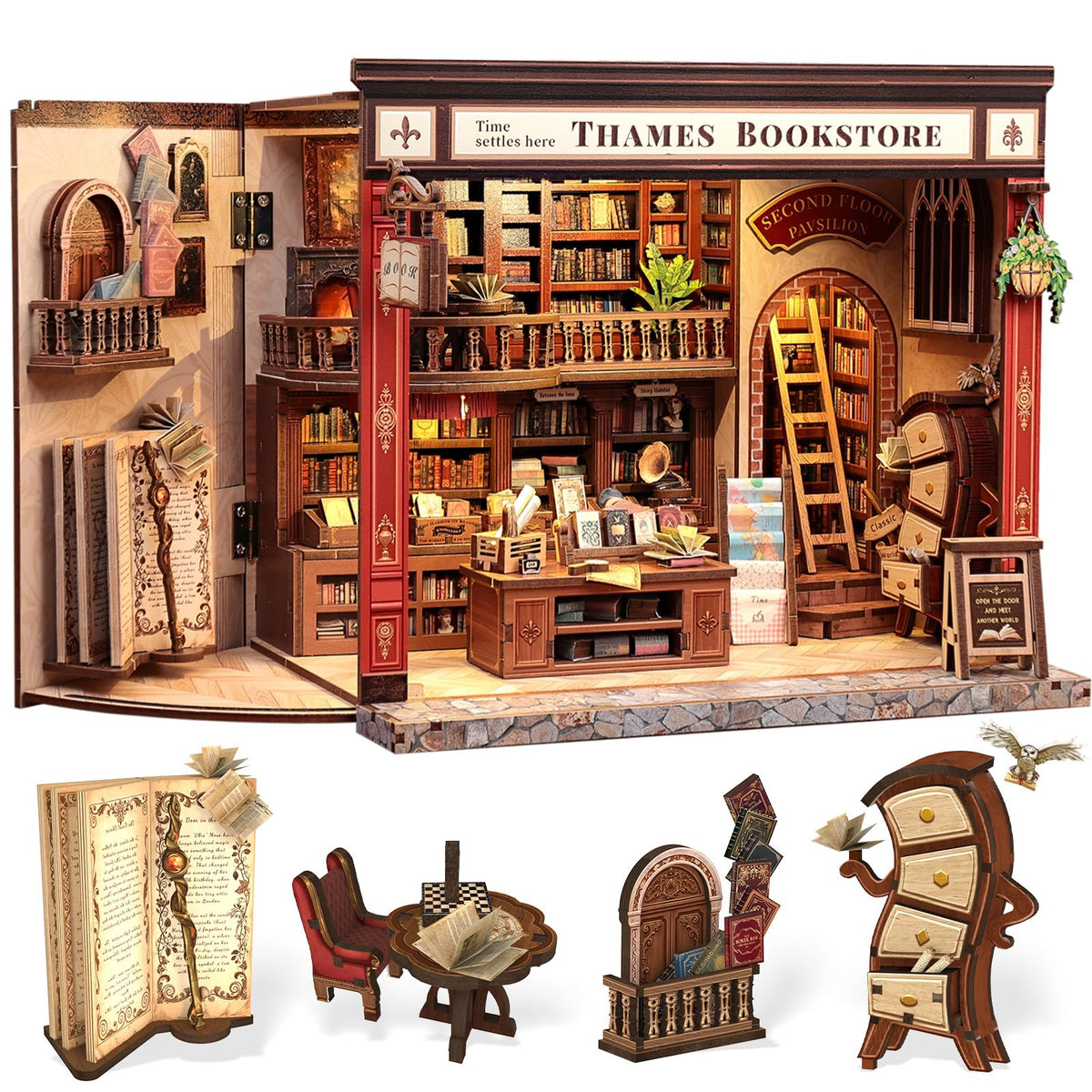 CUTEBEE Thames Bookstore front exterior highlights vintage red brick charm for cozy shelves.