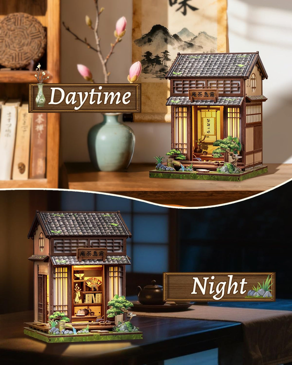 Cutebee tiny house display enhances shelves with refined decor appeal.