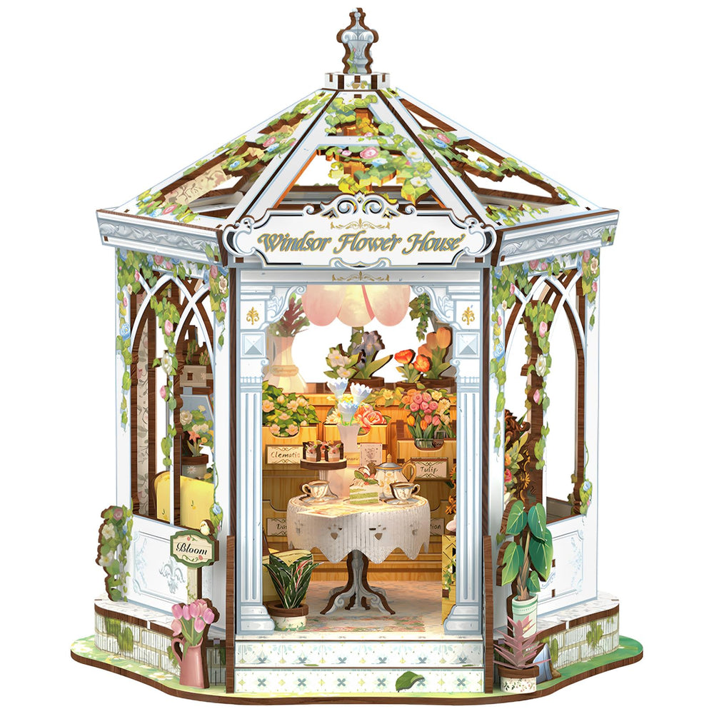 CUTEBEE Windsor Flower House cover view highlighting elegant exterior for shelf display
