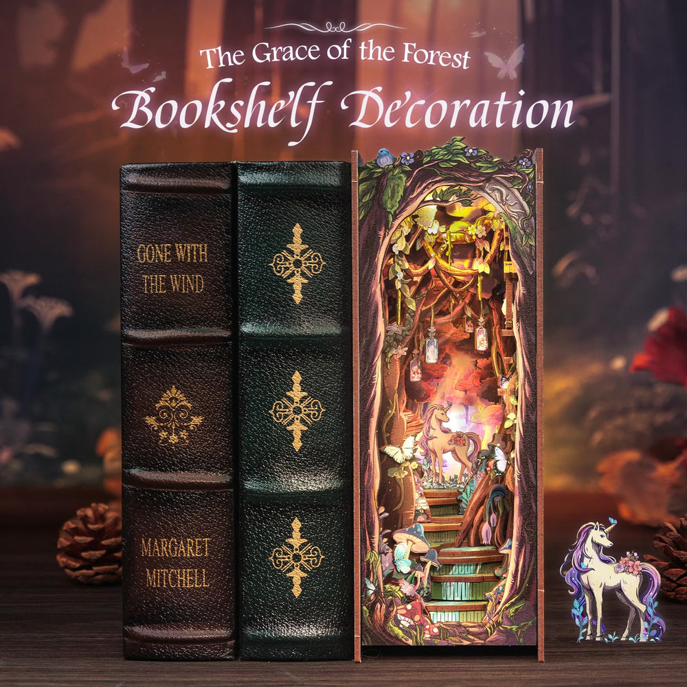 Cutebee Book Nook with hanging wishing bottles offers whimsical display.