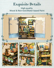 Cutefun Anna's Blue Blossom compact centerpiece fits on a small shelf.