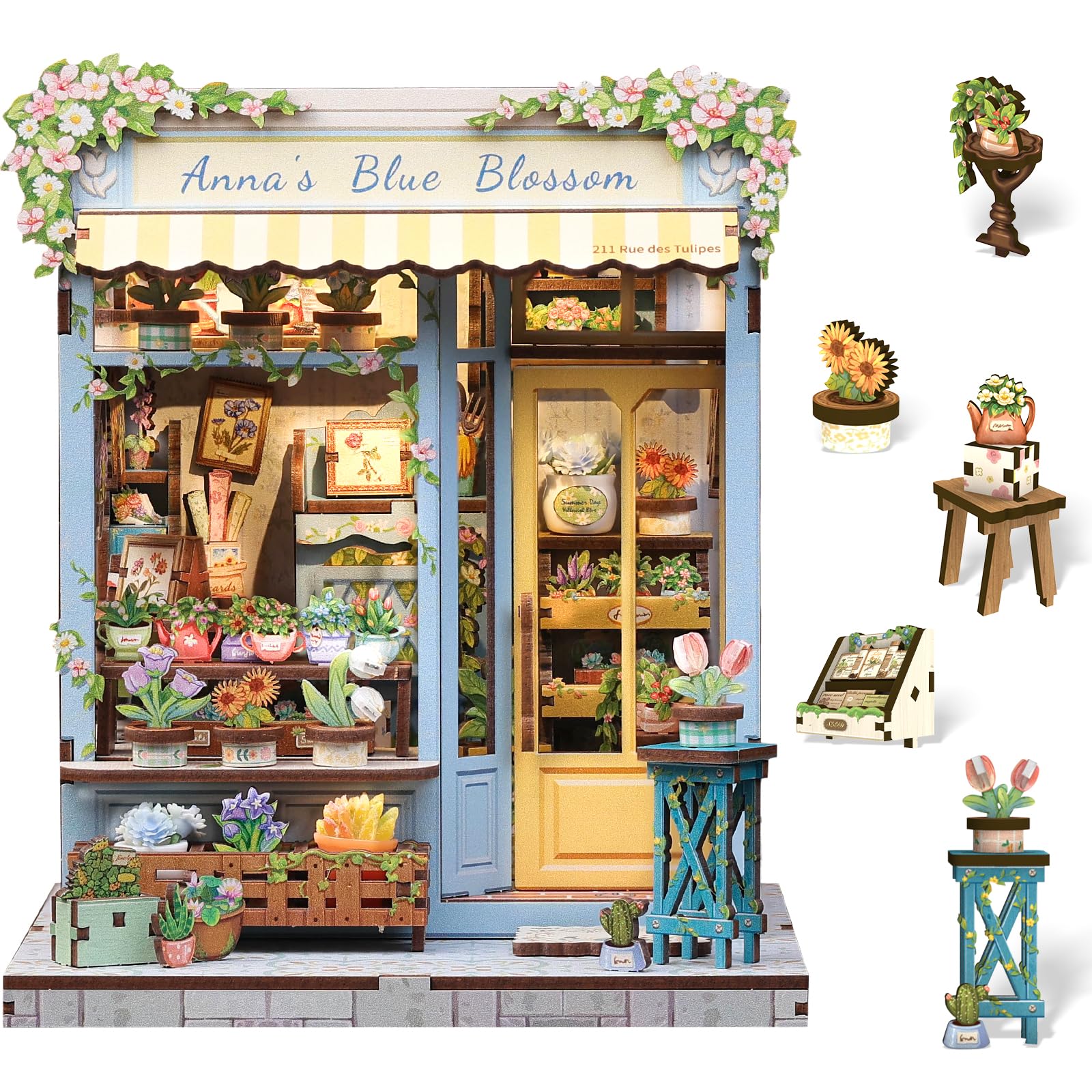 Cutefun Anna's Blue Blossom Book Nook unboxed, ready to display on your shelf.