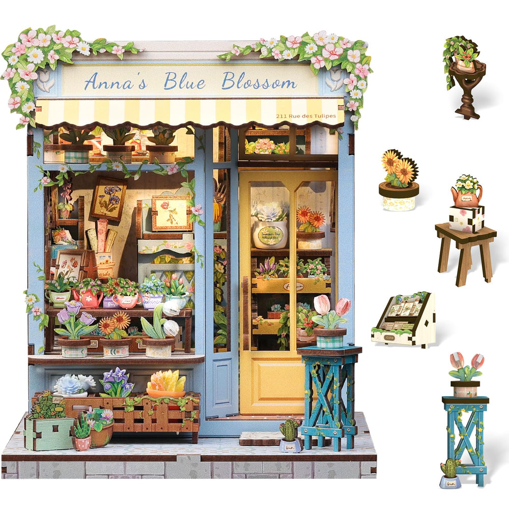Cutefun Anna's Blue Blossom Book Nook unboxed, ready to display on your shelf.