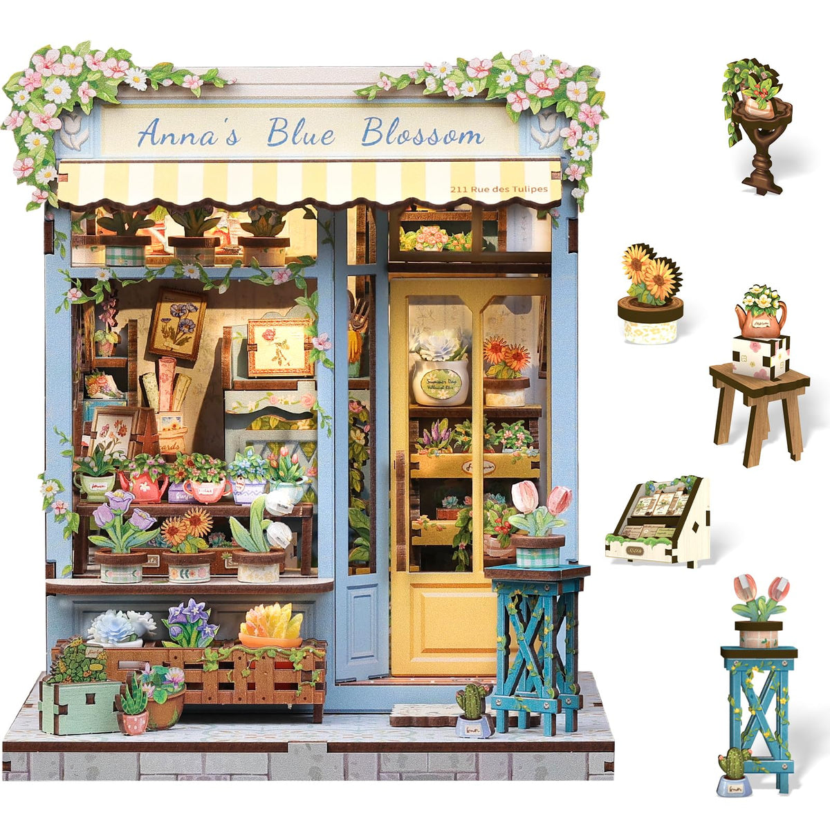 Cutefun Anna's Blue Blossom Book Nook unboxed, ready to display on your shelf.