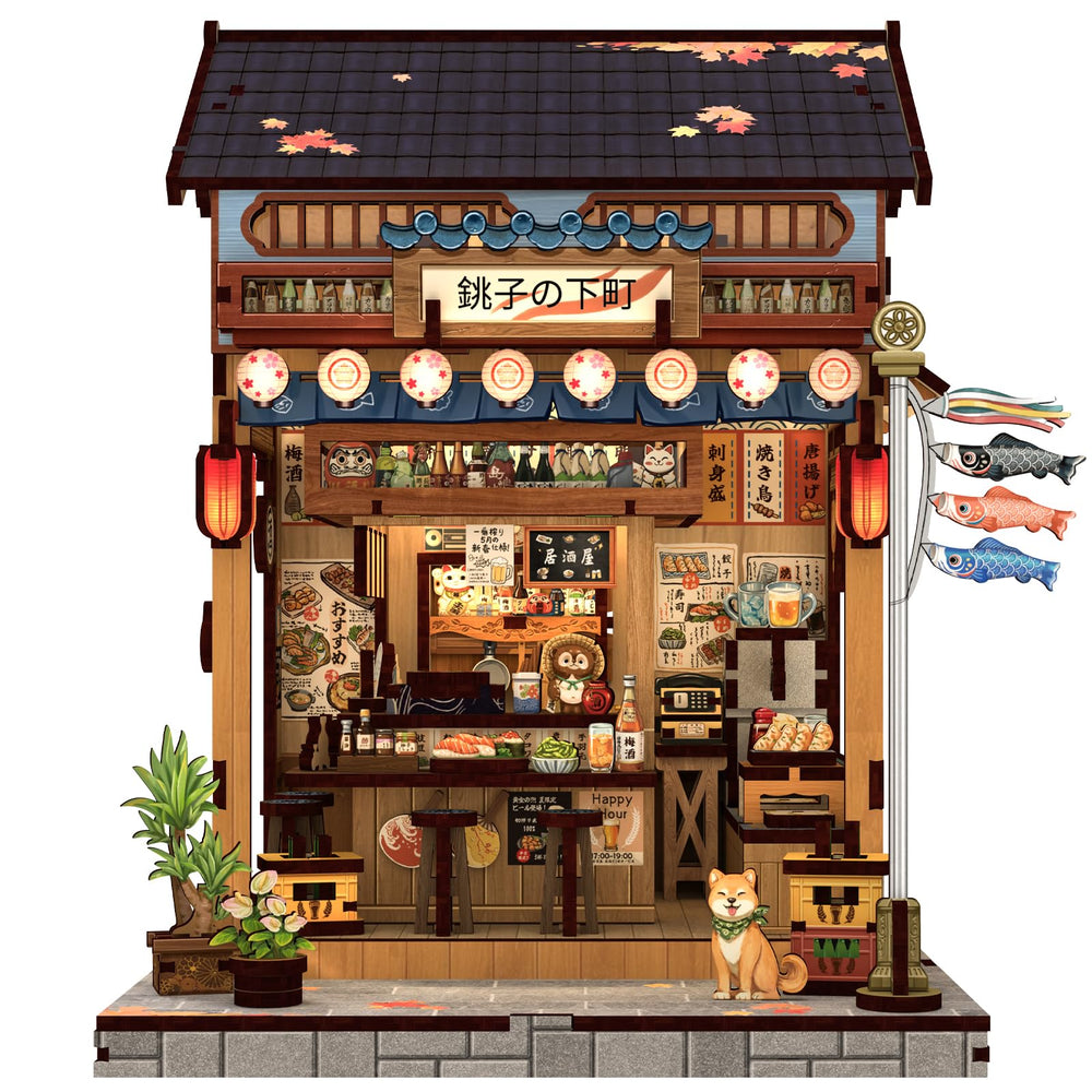 Cutefun Izakaya Book Nook front view with warm glow for shelf decor.