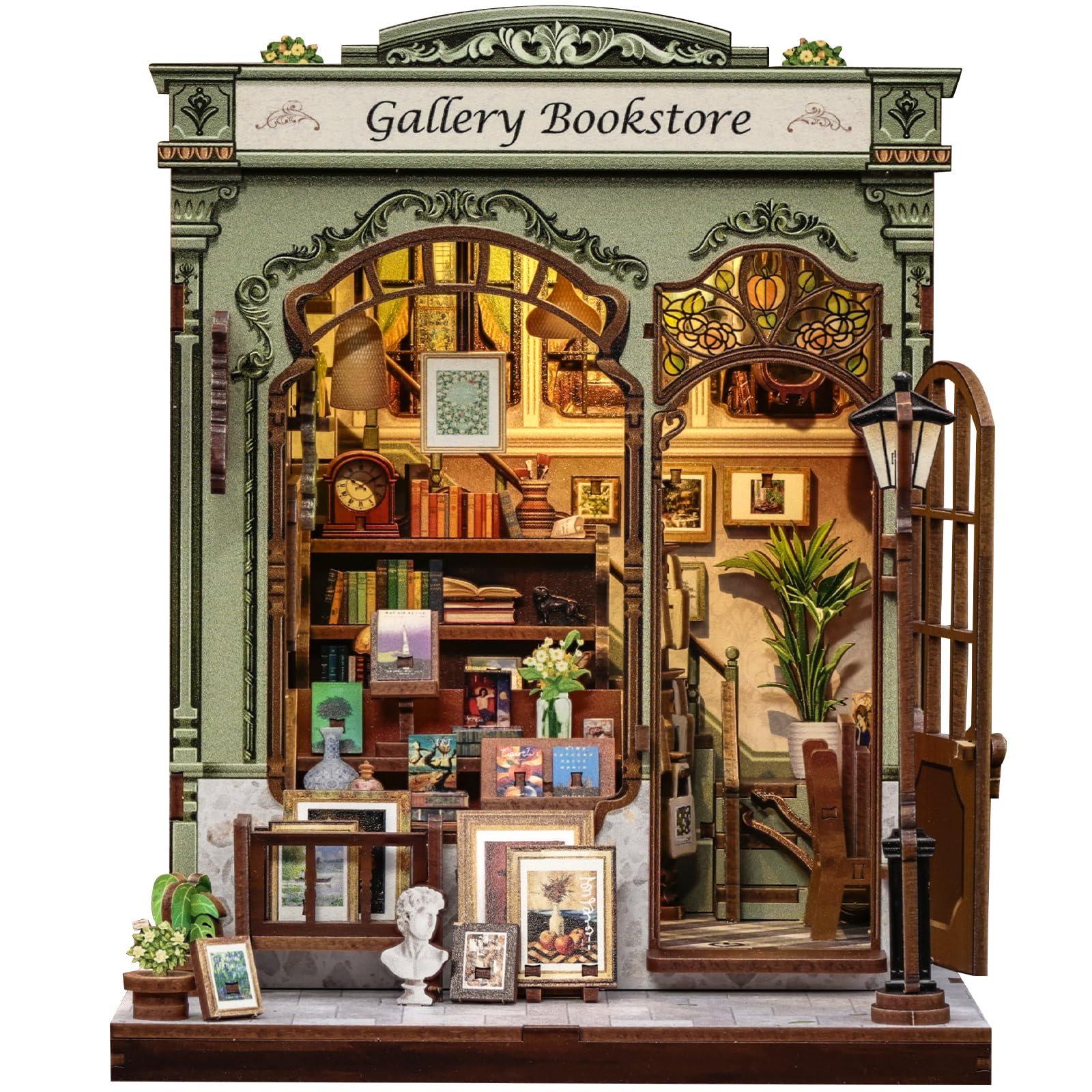 Cutefun Book Nook Kit assembly view demonstrates beginner-friendly DIY fun for a cozy shelf display