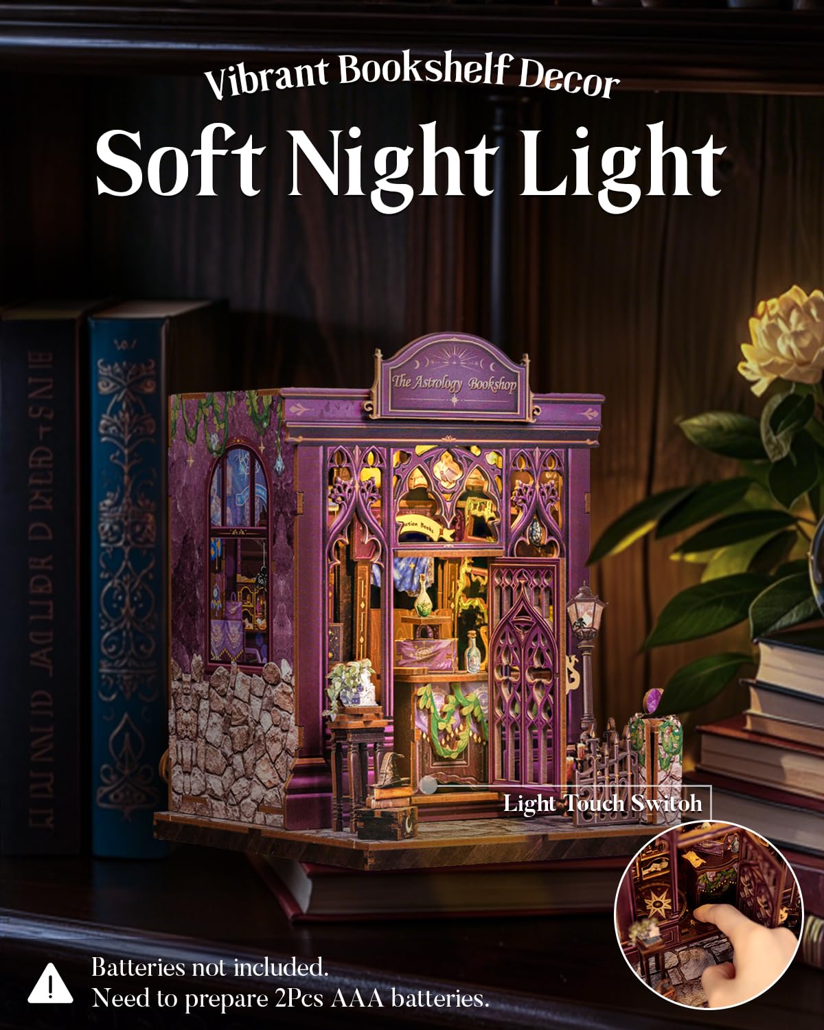 Cutefun Book Nook Kit astrology bookshop lit with soft ambient glow