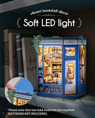 Cutefun Book Nook Kit LED light insert brightens shelves for ambiance.