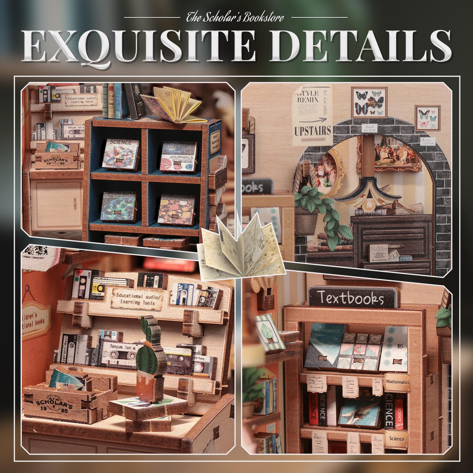 Cutefun Book Nook Kit miniature bookshop interior details