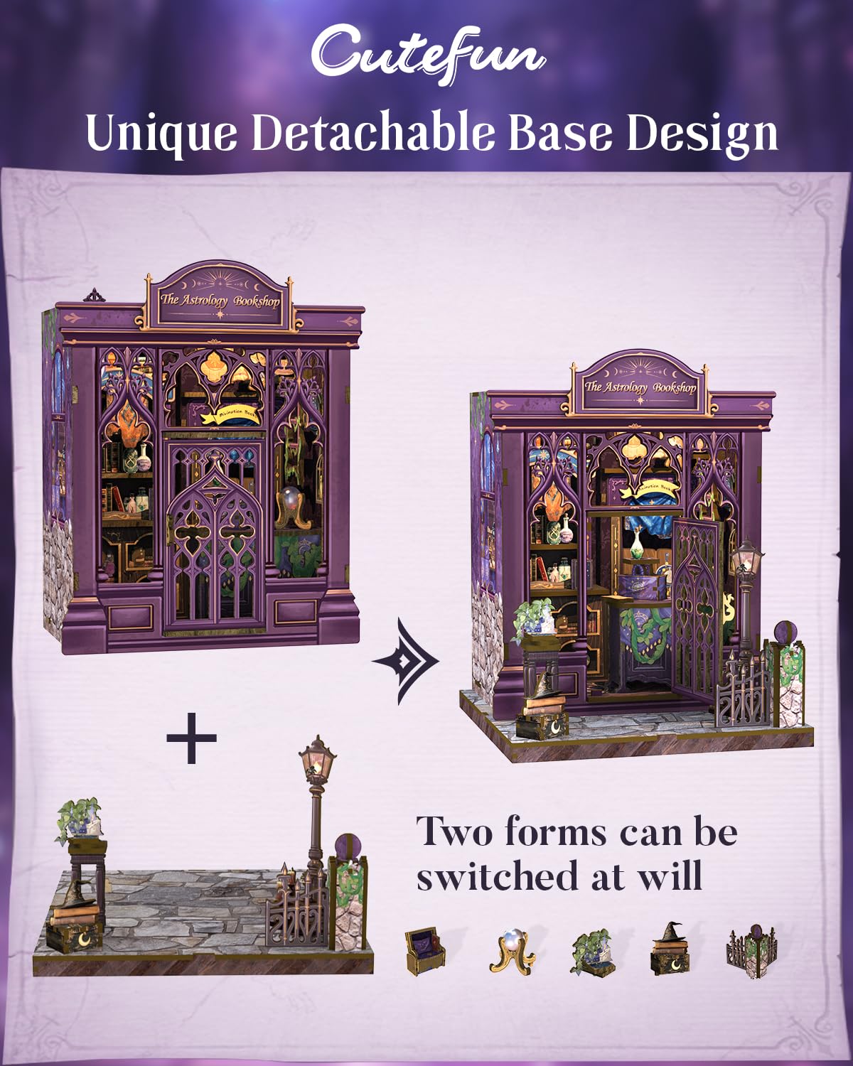 Cutefun Book Nook Kit tarot cards and decor detail