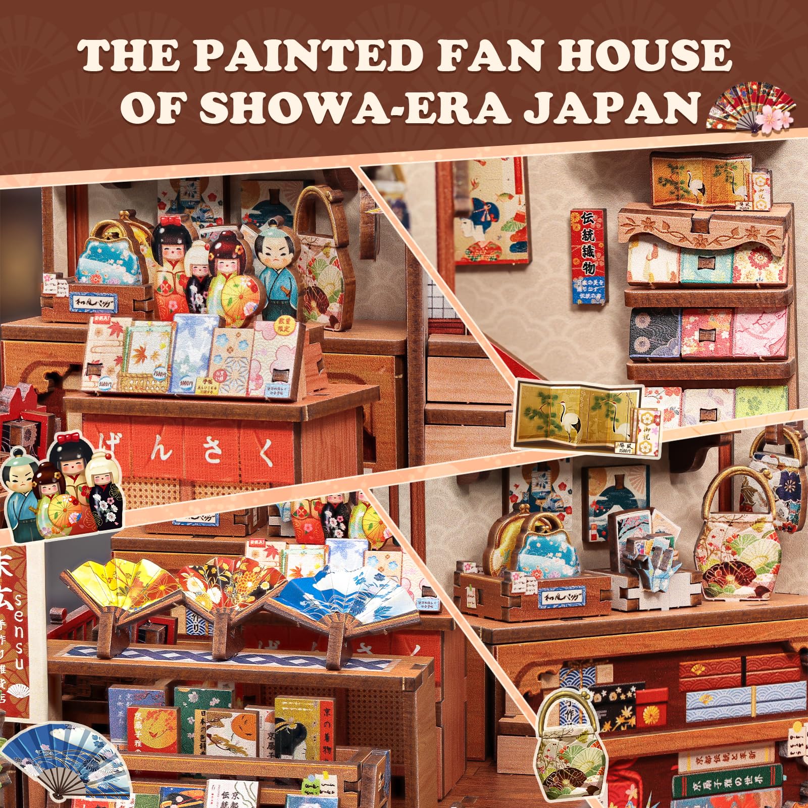 Cutefun Book Nook Kit features vermilion railings for a vivid, traditional Japanese aesthetic.